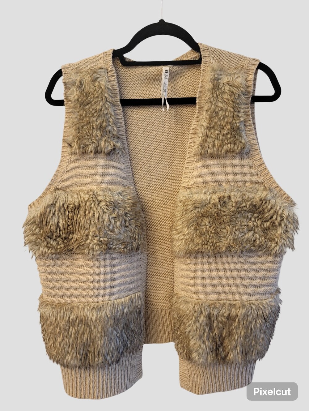 Lilli $ Nicole Cozy Faux Fur Panel Knit Vest - Beige